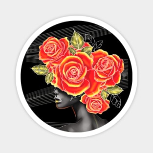 Black and white girl with color beautiful flowers in her head. Magnet